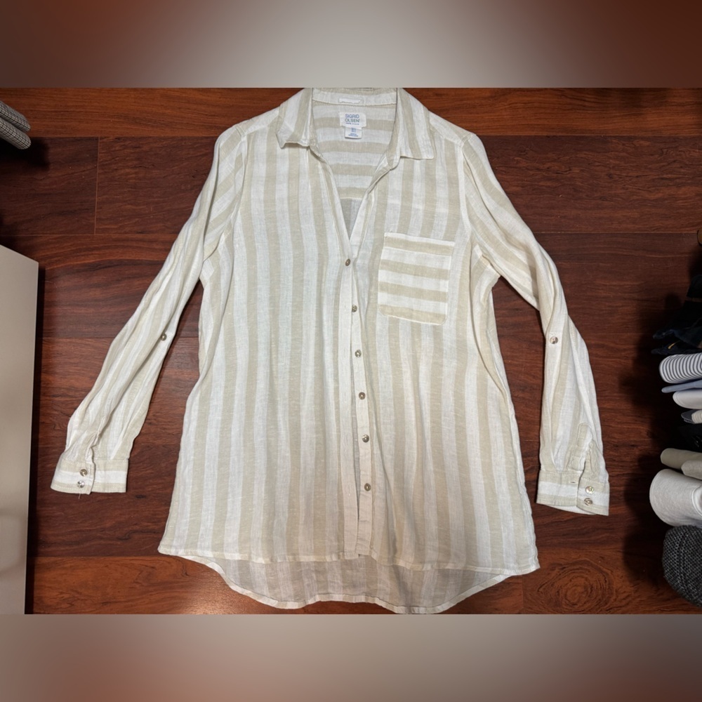 Striped Cream Button-Up Shirt